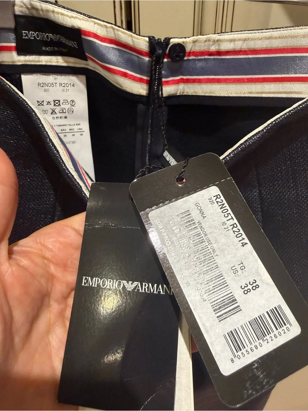 NWT -  Emporio Armani Navy Textured Pencil Skirt Sz 38IT US2